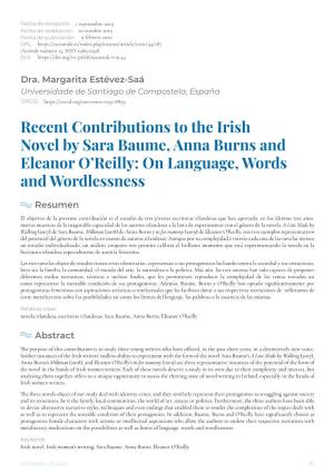 Recent Contributions to the Irish Novel by Sara Baume, Anna Burns and Eleanor O’Reilly: on Language, Words and Wordlessness