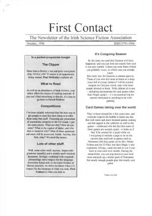 First Contact the Newsletter of the Irish Science Fiction Association October, 1996 ISSN 0791-3966