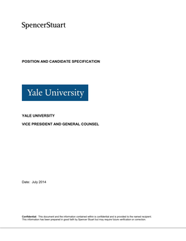 Position and Candidate Specification Yale University Vice President And
