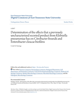 Determination of the Effects That a Previously Uncharacterized Secreted Product from Klebsiella Pneumoniae Has on Citrobacter Fr