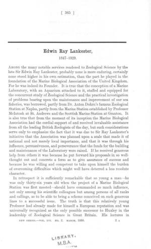 Edwin Ray Lankester, M.B.~.U
