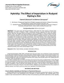 Hybridity: the Effect of Imperialism in Rudyard Kipling's