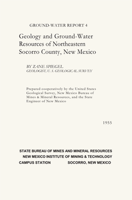 Geology and Ground-Water Resources of Northeastern Socorro County, New Mexico