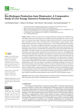 Bio-Hydrogen Production from Wastewater: a Comparative Study of Low Energy Intensive Production Processes