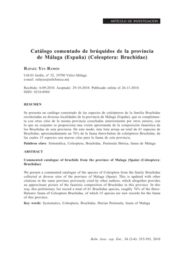 Catálogo Comentado De Brúquidos De La Provincia De Málaga (España) (Coleoptera: Bruchidae)