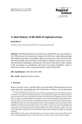 A Short History of the Field of Regional Science