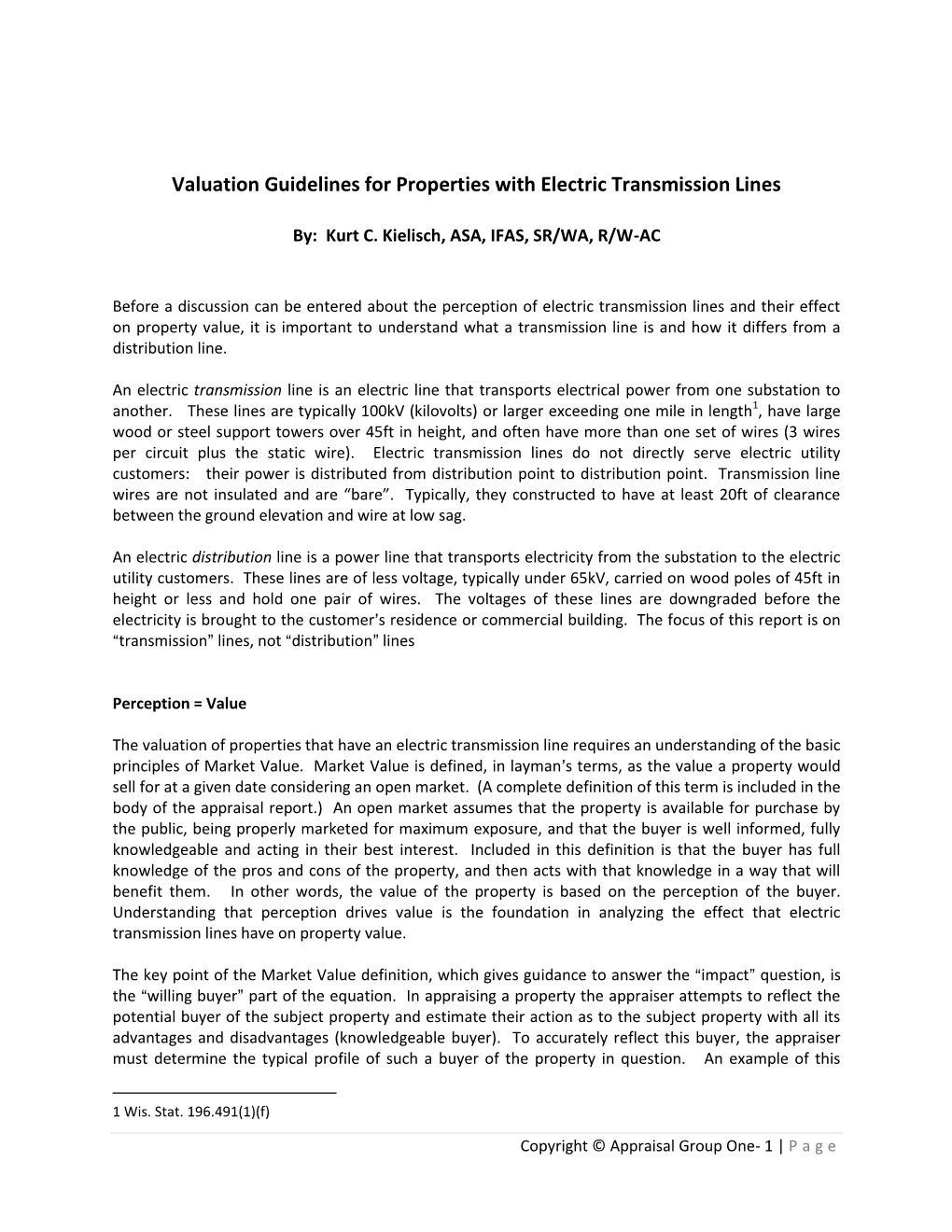 Valuation Guidelines for Properties with Electric Transmission Lines