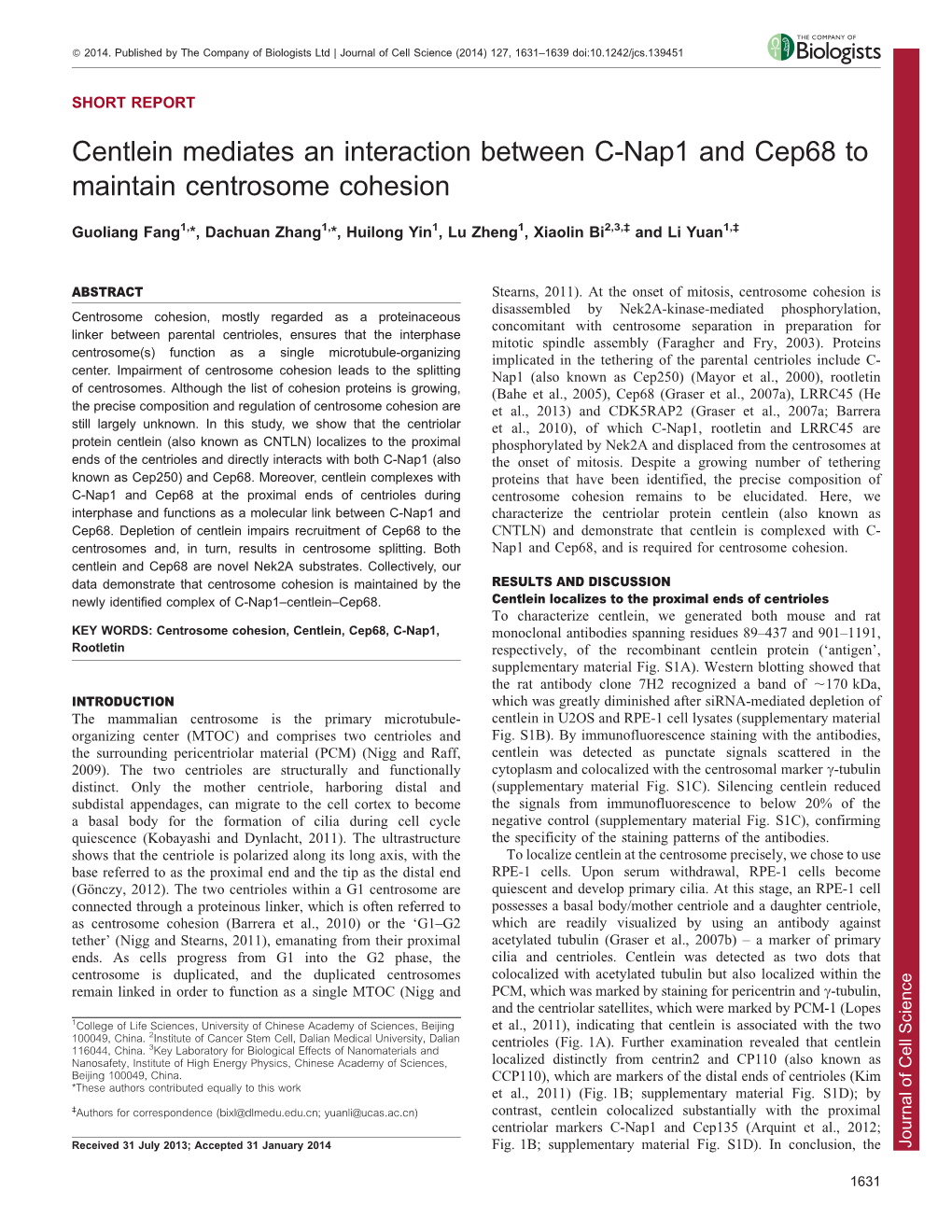 Centlein Mediates an Interaction Between C-Nap1 and Cep68 To