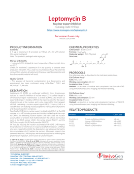 Leptomycin B | Data Sheet | Invivogen