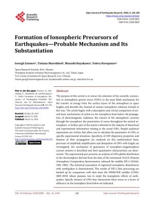 Formation of Ionospheric Precursors of Earthquakes—Probable Mechanism and Its Substantiation
