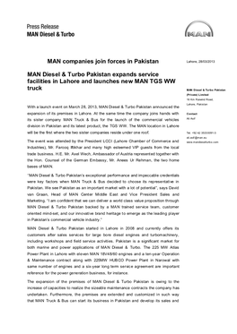 MAN Companies Join Forces in Pakistan MAN Diesel & Turbo