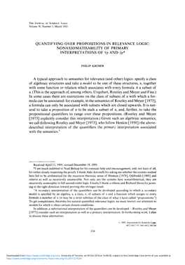 QUANTIFYING OVER PROPOSITIONS in RELEVANCE LOGIC: NONAXIOMATISABILITY of PRIMARY INTERPRETATIONS of Vp and 3P*