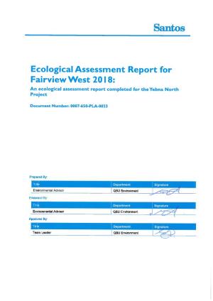 Ecological Assessment Report for Fairview West 2018