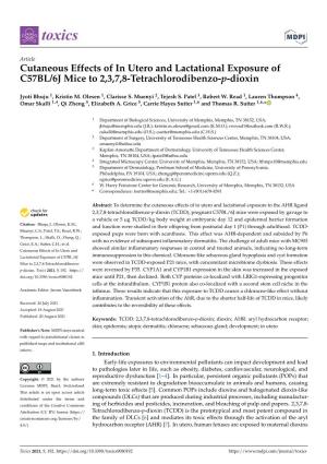 Cutaneous Effects of in Utero and Lactational Exposure of C57BL/6J Mice to 2,3,7,8-Tetrachlorodibenzo-P-Dioxin