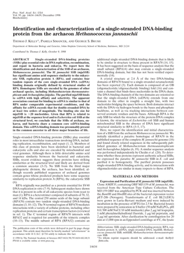 Identification and Characterization of a Single-Stranded DNA-Binding Protein from the Archaeon Methanococcus Jannaschii