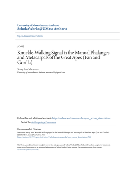 Knuckle-Walking Signal in the Manual Phalanges and Metacarpals of The