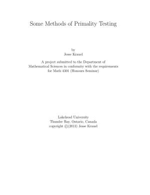 Some Methods of Primality Testing