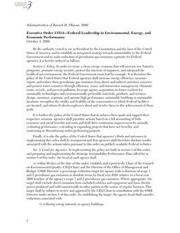 Executive Order 13514—Federal Leadership in Environmental, Energy, and Economic Performance October 5, 2009