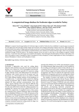 A Computerized Image Database for Freshwater Algae Recorded in Turkey