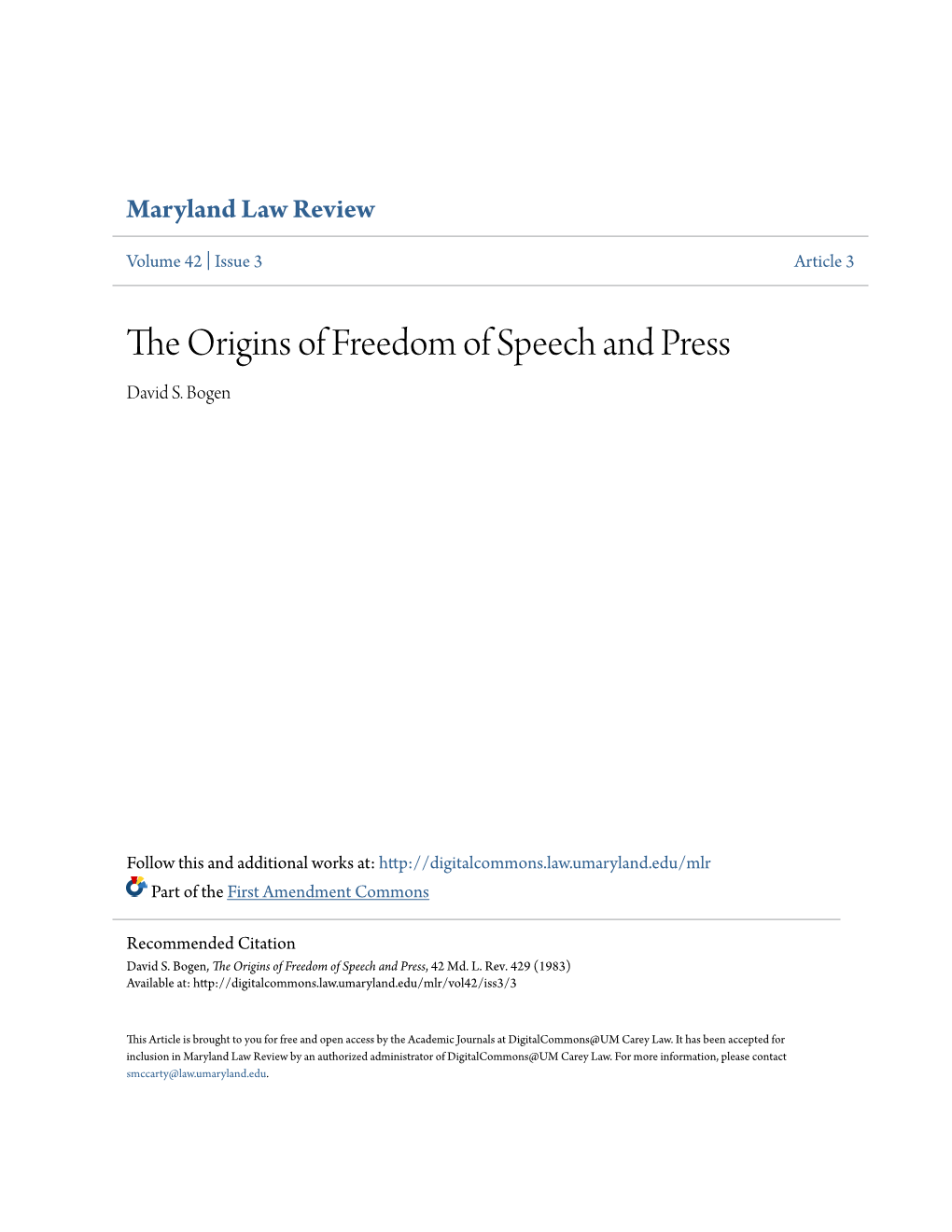 The Origins of Freedom of Speech and Press David S