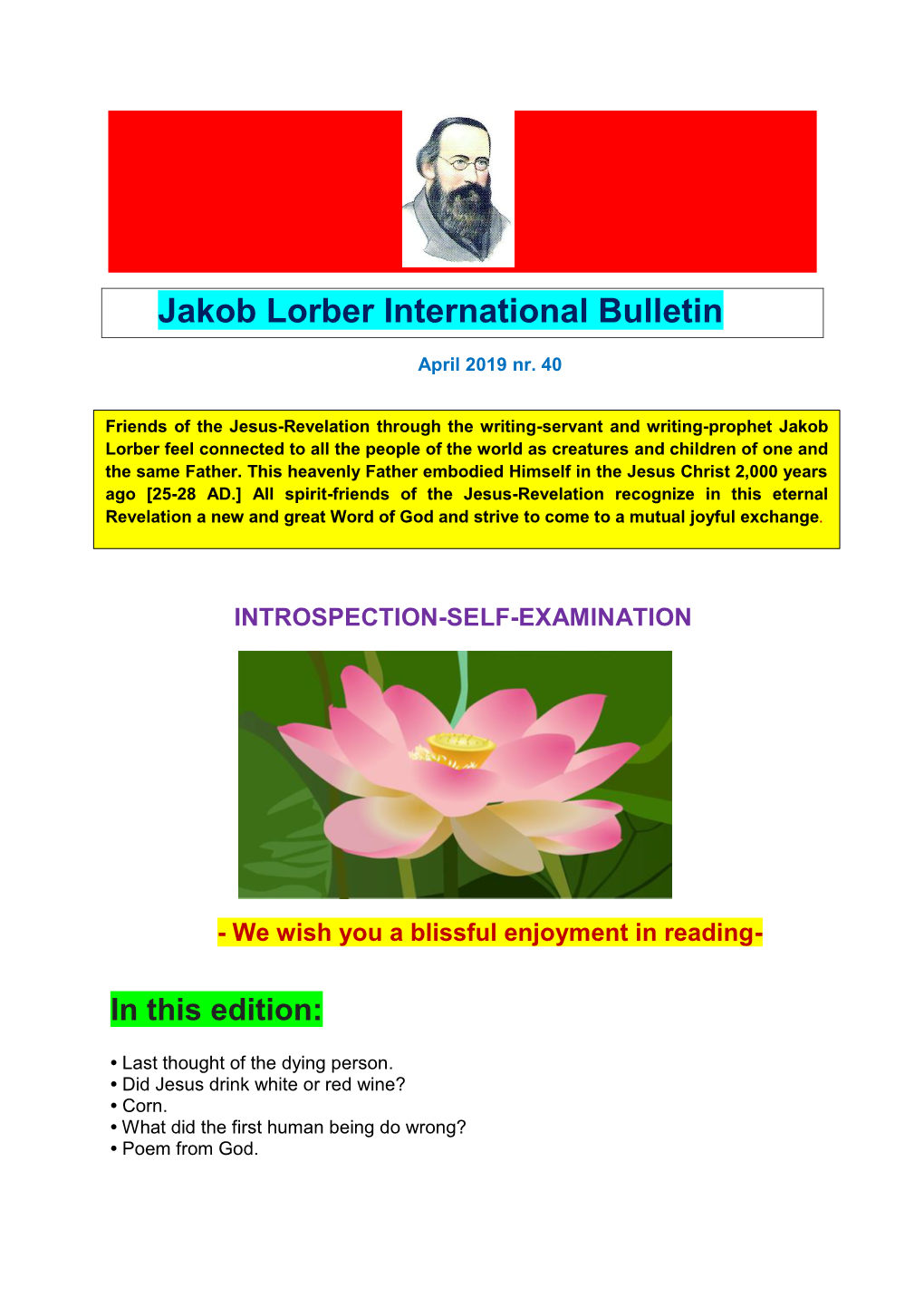 Jakob Lorber International Bulletin