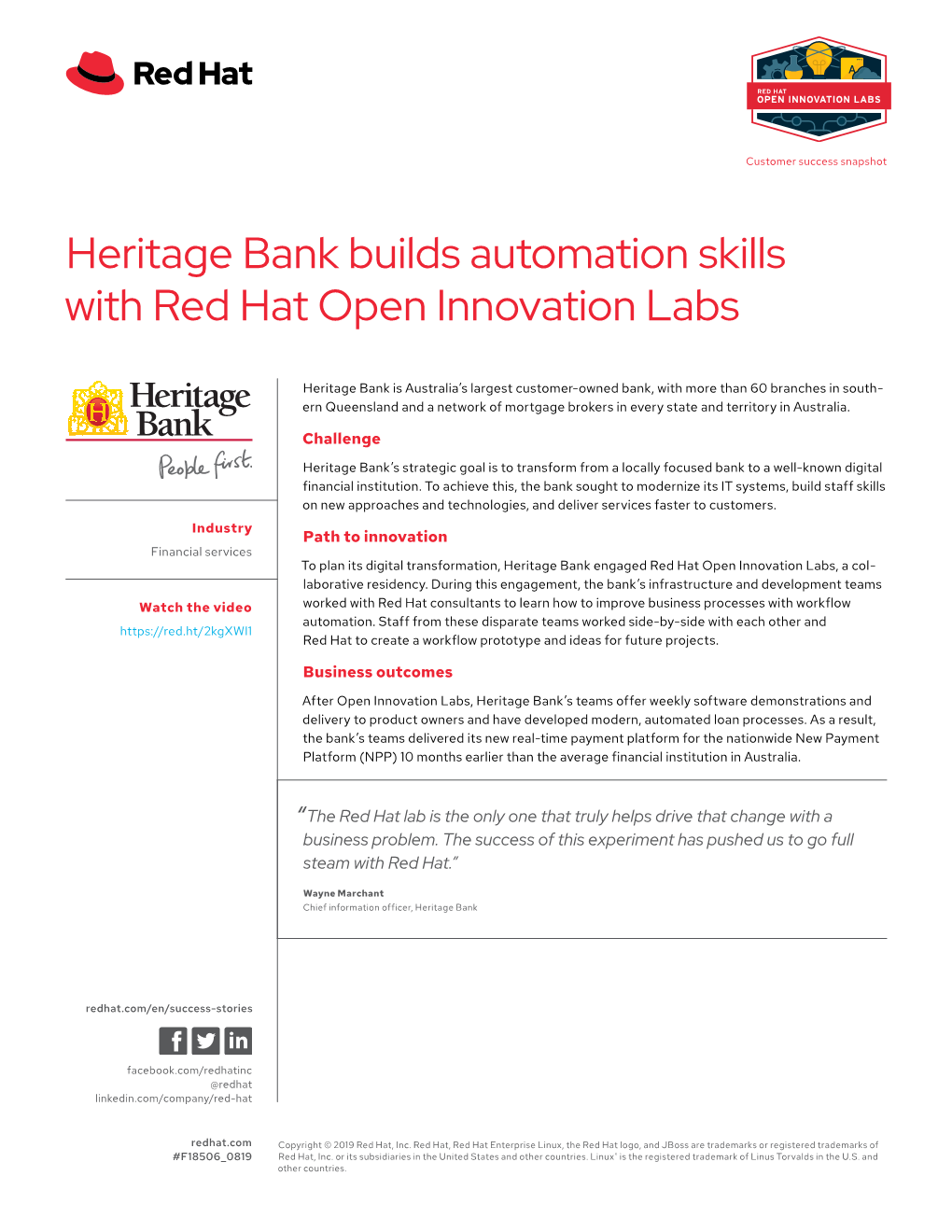 Heritage Bank Builds Automation Skills with Red Hat Open Innovation Labs