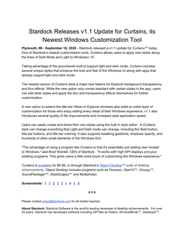 Stardock Releases V1.1 Update for ​Curtains​, Its Newest Windows