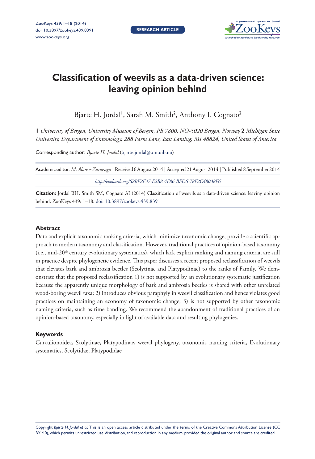 Classification of Weevils As a Data-Driven Science: Leaving Opinion Behind