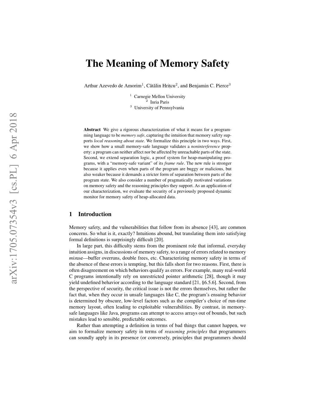 The Meaning of Memory Safety Arxiv:1705.07354V3 [Cs.PL]