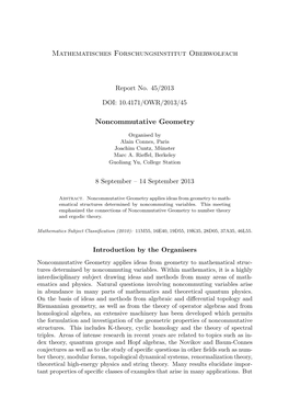 Mathematisches Forschungsinstitut Oberwolfach Noncommutative