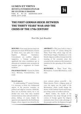 THE FIRST GERMAN REICH: BETWEEN the THIRTY YEARS’ WAR and the CRISIS of the 17Th CENTURY