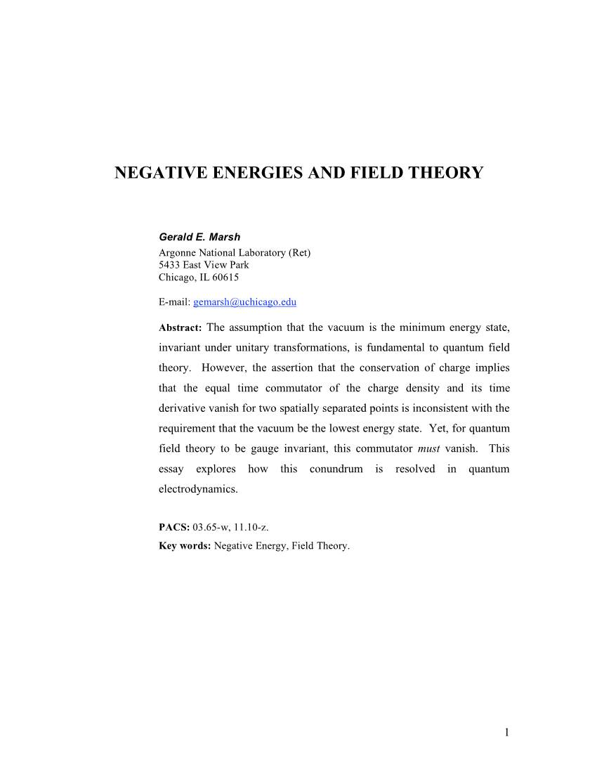 Negative Energies and Field Theory