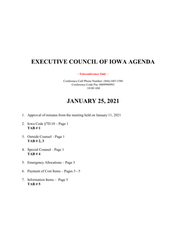 Executive Council of Iowa Agenda January 25, 2021