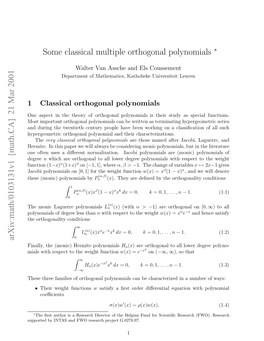 Some Classical Multiple Orthogonal Polynomials