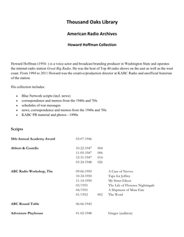 Thousand Oaks Library American Radio Archives