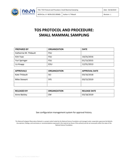 Small Mammal Sampling Date: 03/18/2019