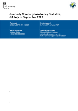 Insolvency Statistics, Q3 July to September 2020