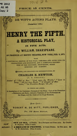 Henry the Fifth. a Historical Play in Five Acts