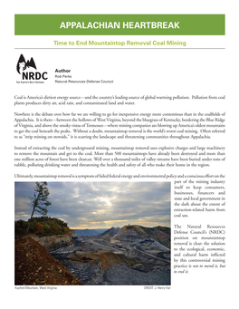 APPALACHIAN HEARTBREAK: Time to End Mountaintop Removal Coal Mining