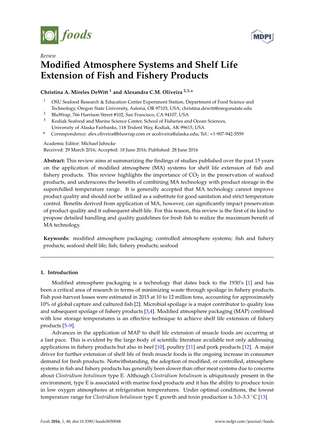 Modified Atmosphere Systems and Shelf Life Extension of Fish