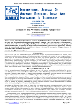 Education and Women: Islamic Perspective Dr