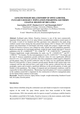 Length-Weight Relationship of Spiny Lobster, Panulirus