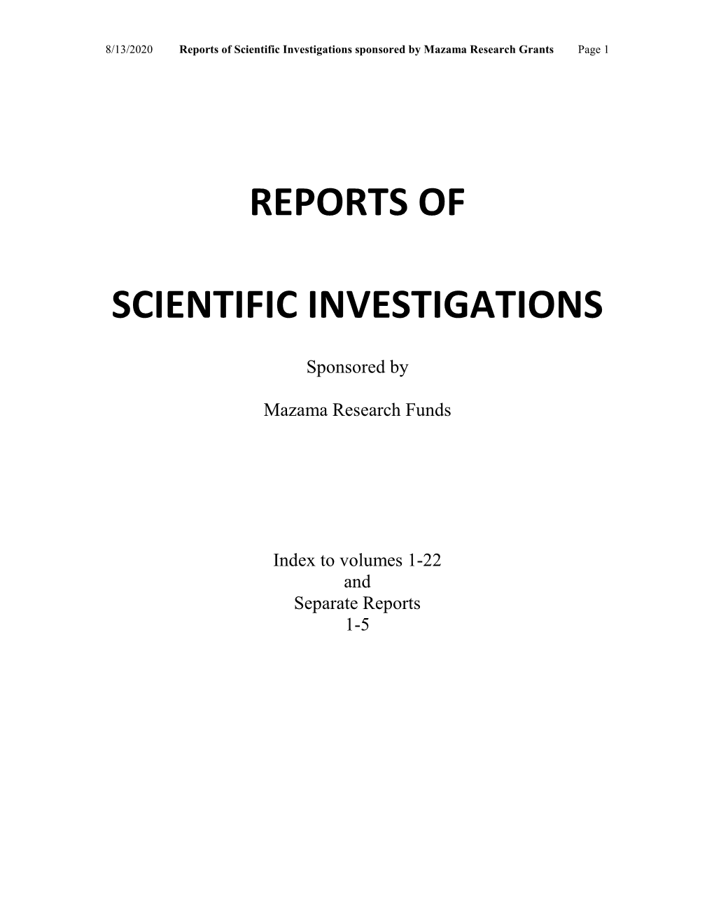 Mazama Research Reports Vol. 1–22PDF Document