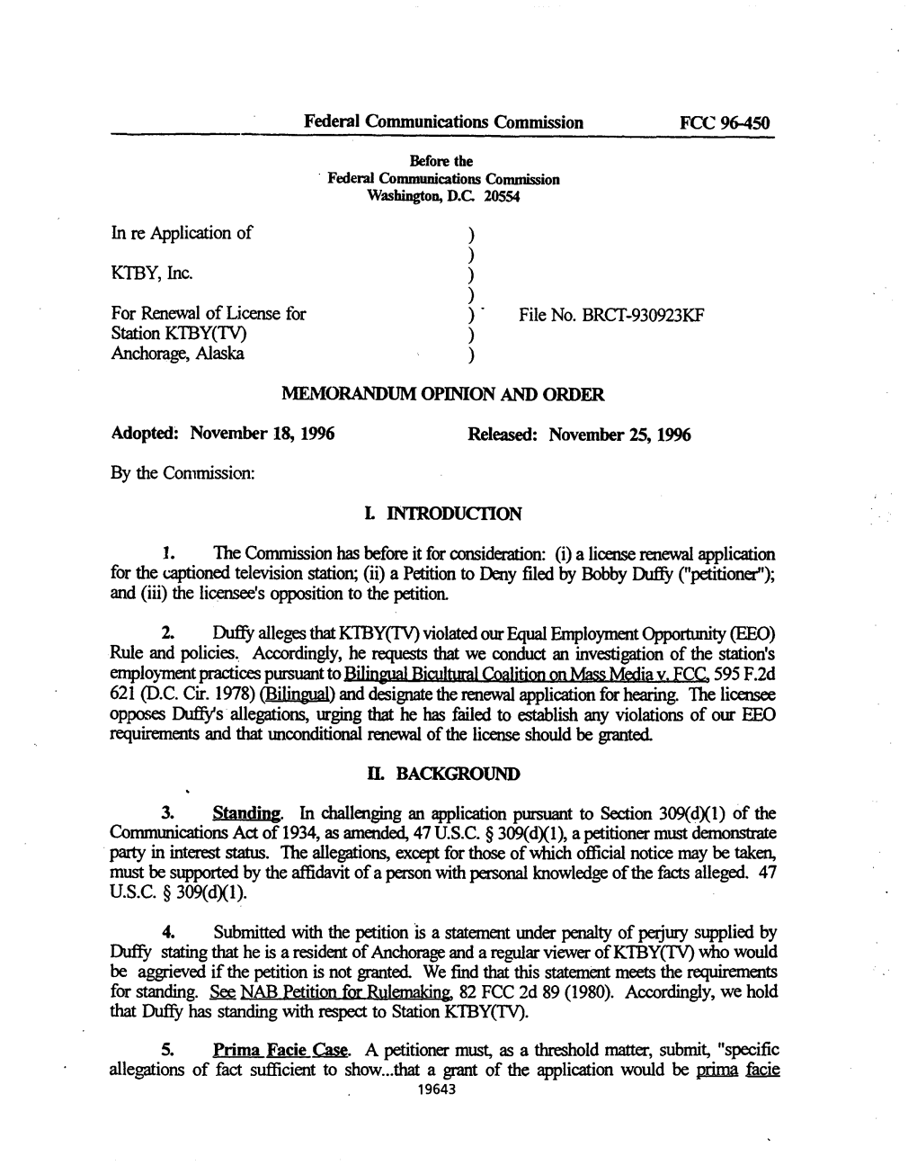 Federal Communications Commission___FCC 96-450 in Re