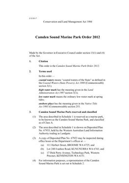 Camden Sound Marine Park Order 2012