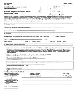 National Register of Historic Places W;/' Registration Form