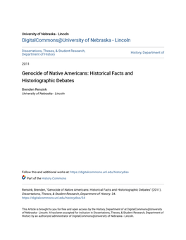 Genocide of Native Americans: Historical Facts and Historiographic Debates