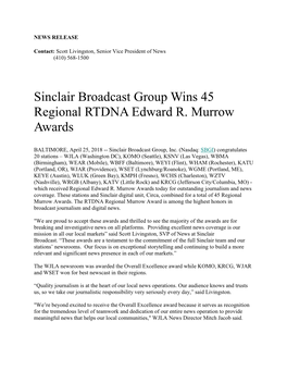 Sinclair Broadcast Stations Haul 45 Regional Edward R Awards