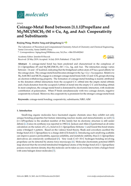 Coinage-Metal Bond Between [1.1.1]Propellane and M2/Mcl/MCH3 (M = Cu, Ag, and Au): Cooperativity and Substituents