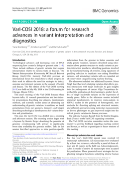 View Hkcarter@Ucsd.Edu †Yana Bromberg, Emidio Capriotti and Hannah Carter Contributed Equally to for This Year’S Vari-COSI Special Issue Received 12 This Work
